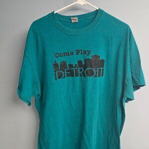 Come Play Detroit cotton Teal tshirt XL